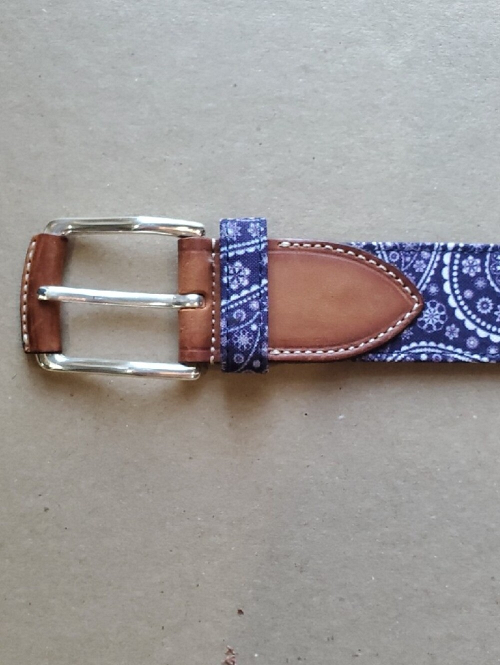 Bullock & Jones Purple Paisley Fabric Belt with Brown Leather Accents 42 - Picture 5 of 10